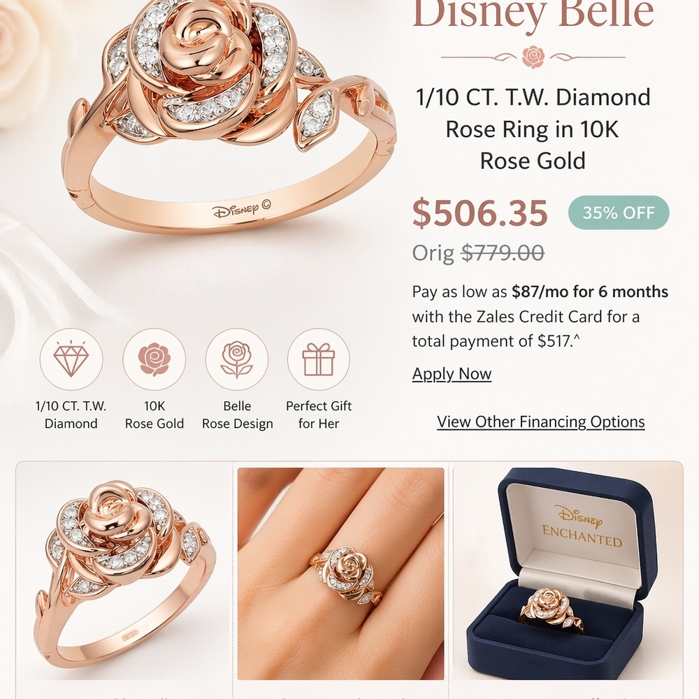 Disney Rose Gold Floral Diamond Accent Ring